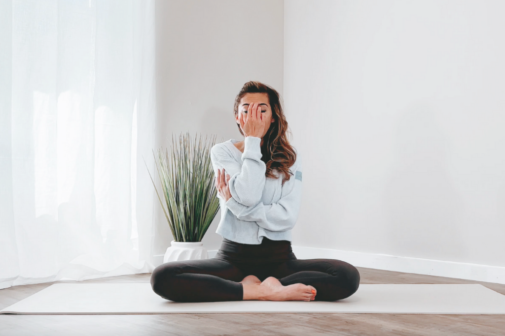 Use your left arm to support your right arm while practicing nadi shodhana (alternate nostril breathing) or other pranayamas